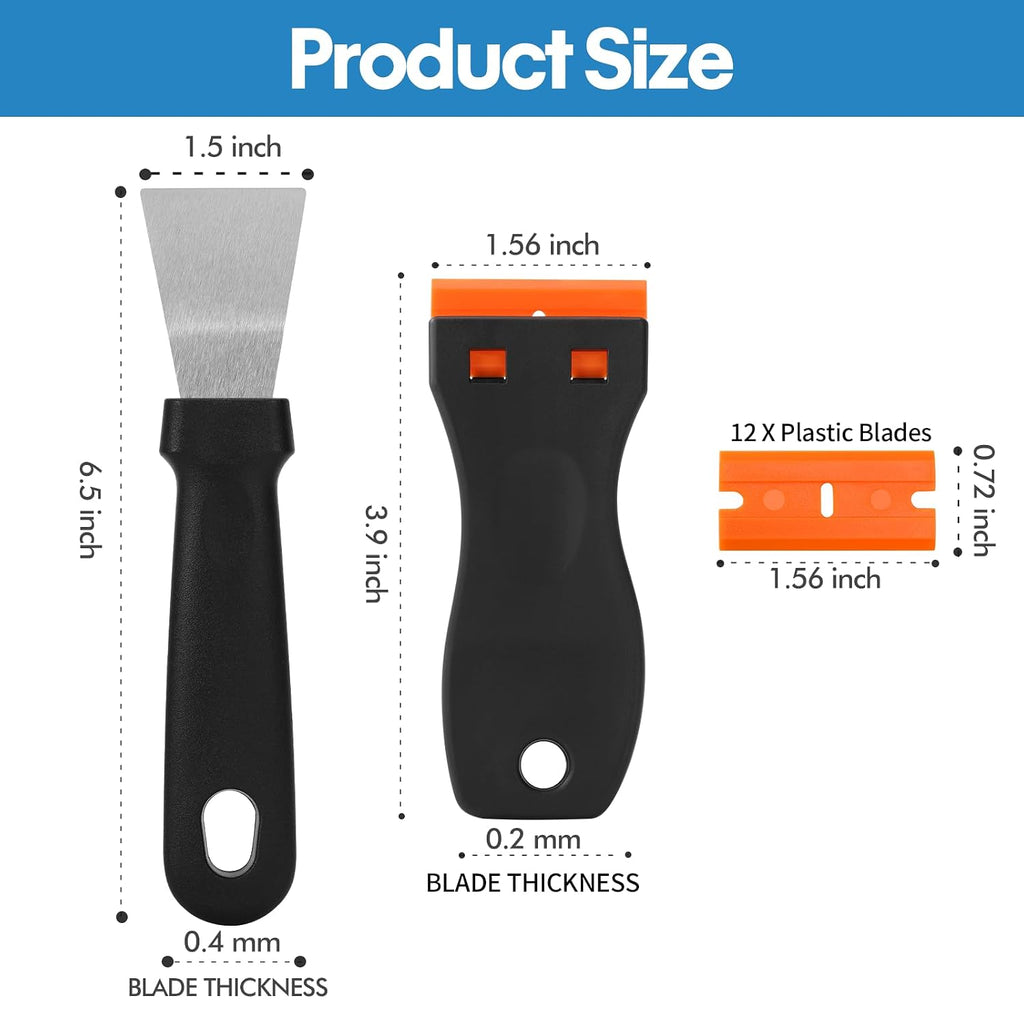 14Pcs 3D Printer Scraper Tool, Plastic Scraper for Scratch Free Removal | Angled Metal Scraper for Stubborn Prints, Includes 12 Replacement Plastic Blades