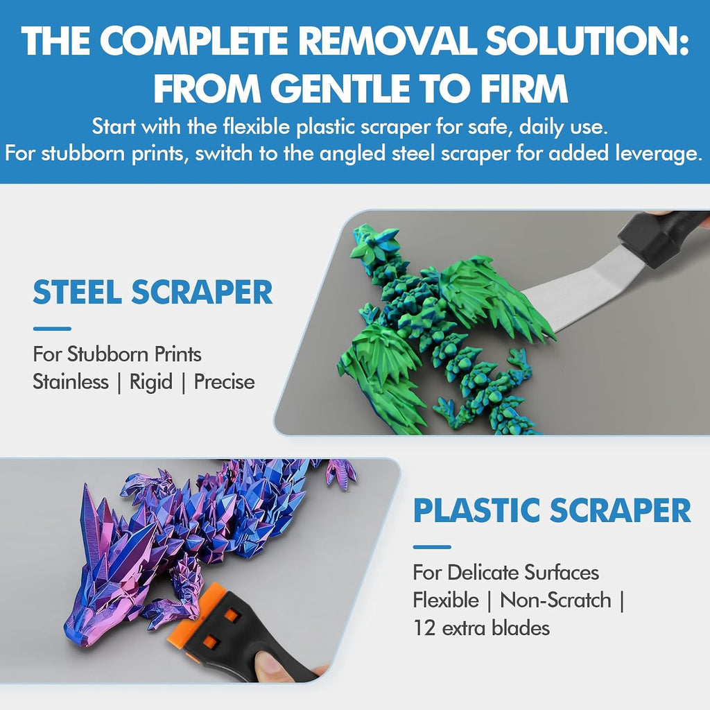 14Pcs 3D Printer Scraper Tool, Plastic Scraper for Scratch Free Removal | Angled Metal Scraper for Stubborn Prints, Includes 12 Replacement Plastic Blades
