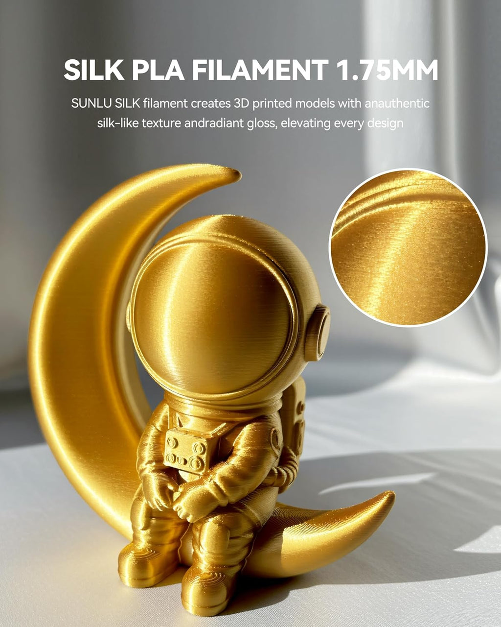 Silk PLA Filament 1.75Mm, 1Kg(2.2Lbs), 330 Meters, Silky Brass | Neatly Wound Shiny PLA 3D Printer Filament, Dimensional Accuracy +/- 0.02Mm, Fit Most 3D Printers, Good Vacuum Packaging